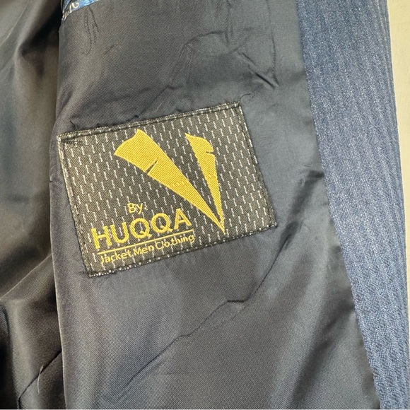 HUQQA 3-Piece Blue Suit 38R Jacket Vest Pants 35x36 Cotton NWT - Picture 5 of 9